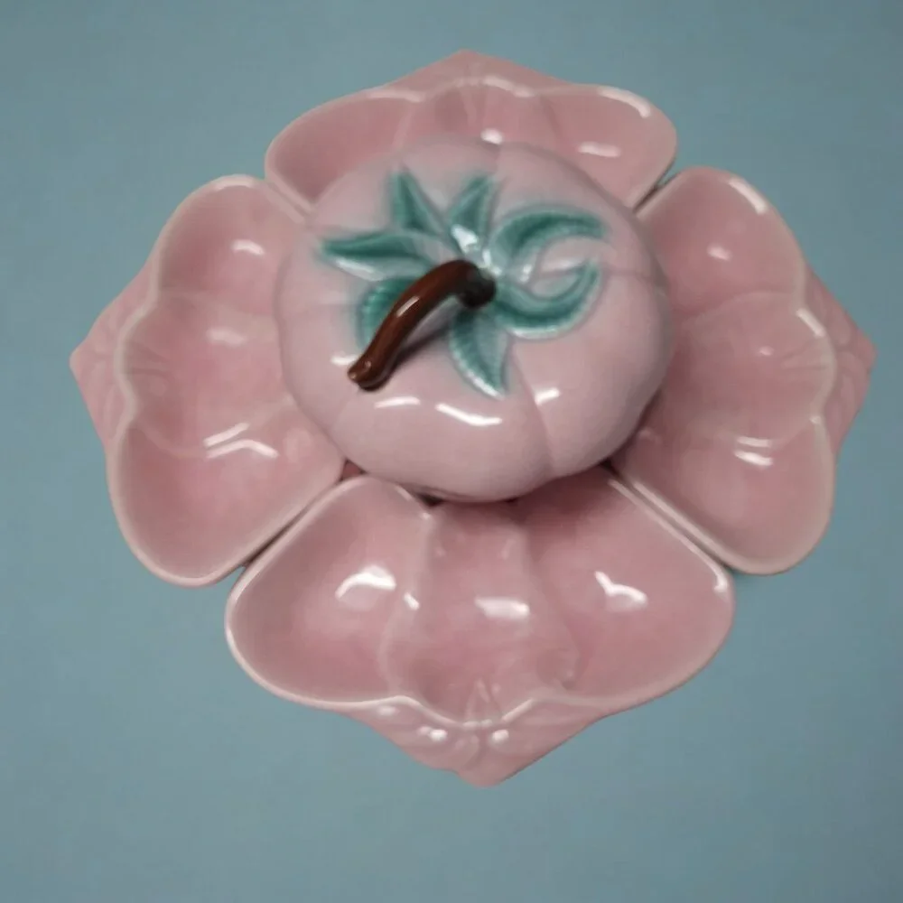 Belmar‎ Vintage Pink Strawberry Ceramic Shaped Serving Set Dip Veggie 6 Pieces